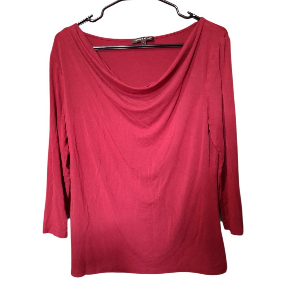 Adrienne Vittadini Size L Crimson Drape Neck Soft Stretch Blouse